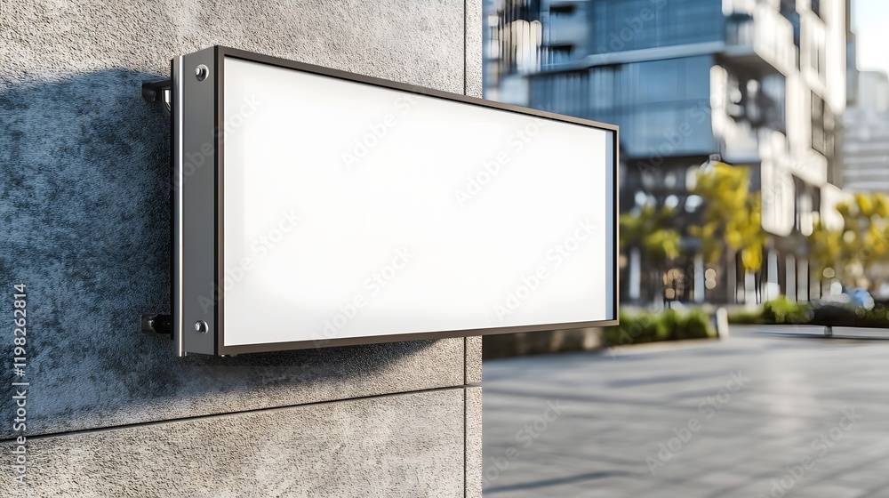 Blank Rectangular Sign Mounted On Building Exterior Blank Rectangular Sign Mounted On Building Exterior