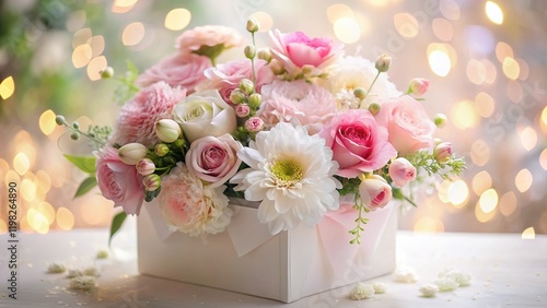 Long Exposure: Delicate Pink & White Flower Bouquet in White Box