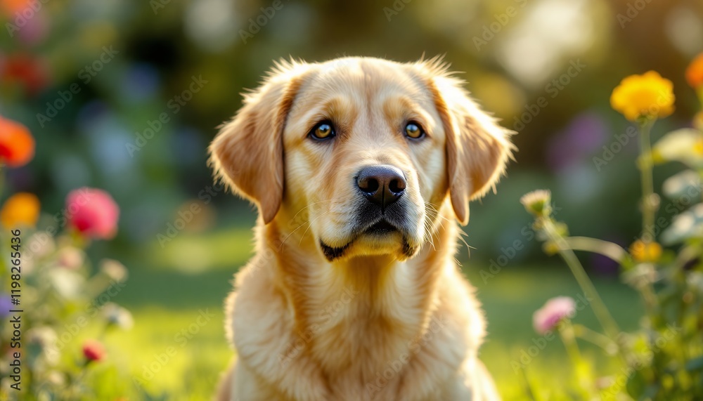 Golden Retriever in a Summer Garden: A Portrait of Canine Serenity Golden Retriever in a Summer Garden: A Portrait of Canine Serenity