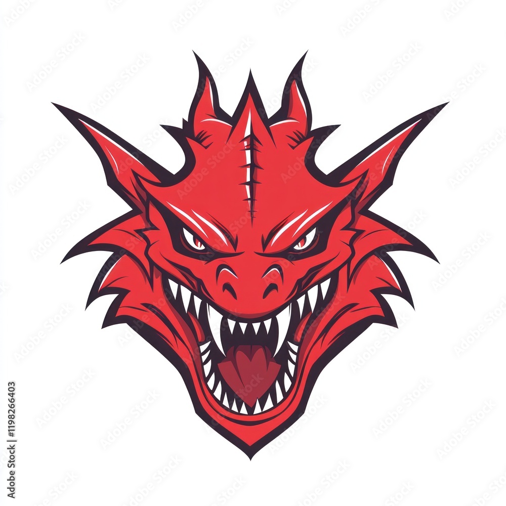 Red dragon head with sharp teeth, stylized with a light background for mascot or logo use Red dragon head with sharp teeth, stylized with a light background for mascot or logo use