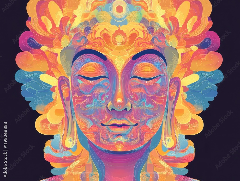 A conceptual Buddha avatar blending Hindu and Buddhist symbolism, vibrant and deeply spiritual A conceptual Buddha avatar blending Hindu and Buddhist symbolism, vibrant and deeply spiritual