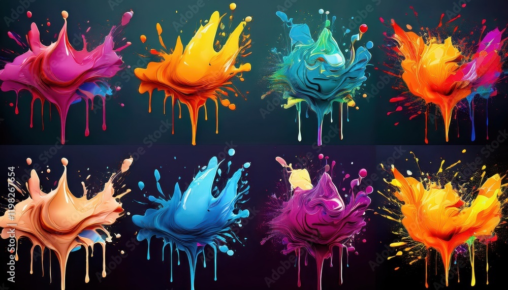 Vivid Paint Splashes Erupting in a Modern Art Studio, Showcasing an Abstract Interplay of Reds, Blues, and White Against a Minimalist Background. Vivid Paint Splashes Erupting in a Modern Art Studio, Showcasing an Abstract Interplay of Reds, Blues, and White Against a Minimalist Background.