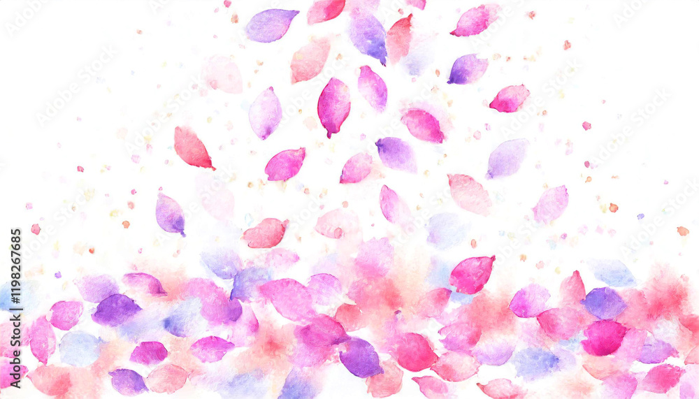 春のイメージ、花びらが舞う水彩画イラスト背景 春のイメージ、花びらが舞う水彩画イラスト背景