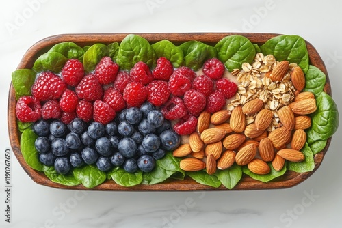 Wallpaper Mural A healthy breakfast bowl with raspberries, blueberries, almonds, oats, and spinach. Torontodigital.ca