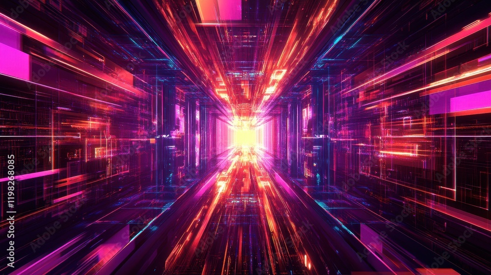 Abstract Digital Tunnel of Vibrant Light and Color Abstract Digital Tunnel of Vibrant Light and Color