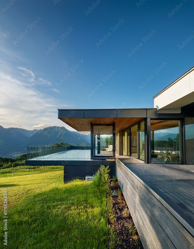 Modern house with stunning mountain views. Modern house with stunning mountain views.