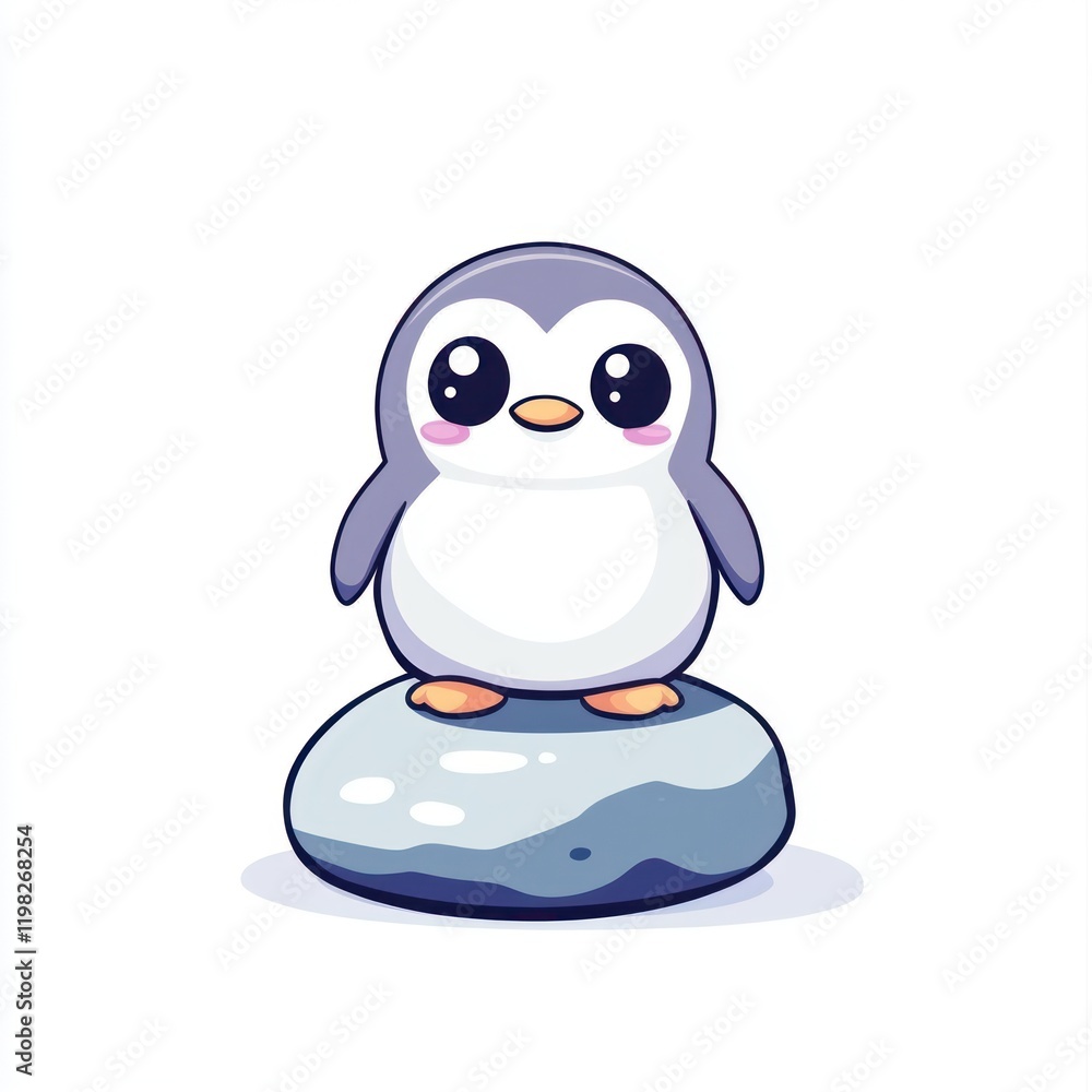 Obraz premium Cute penguin chick on ice, arctic background, children's book illustration