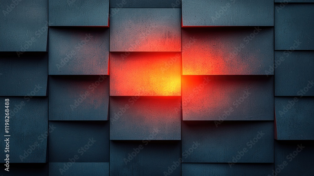 Fototapeta premium Abstract Dark Blue and Orange Glowing Blocks