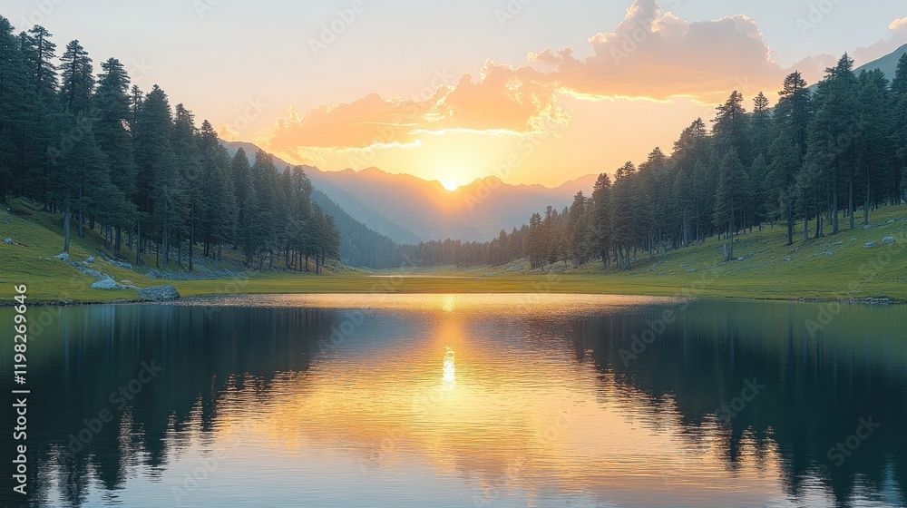 Serene Sunset over Mountain Lake Serene Sunset over Mountain Lake
