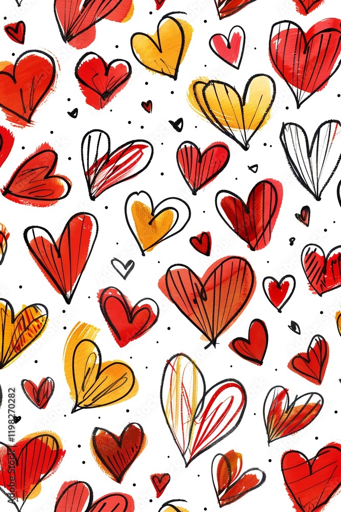 Pattern with funny colorful doodle hearts Pattern with funny colorful doodle hearts