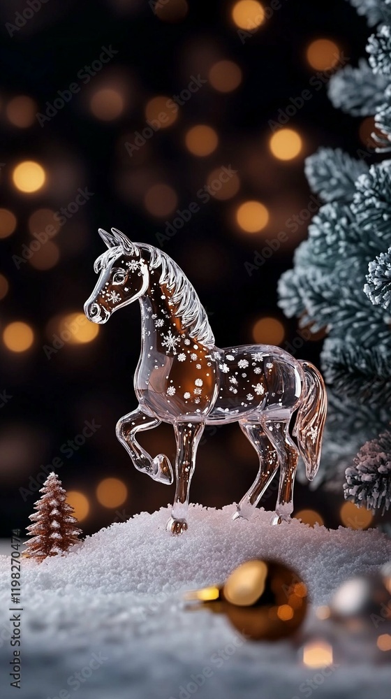 Obraz premium Beautiful winter toy, an exquisite horse made of glass