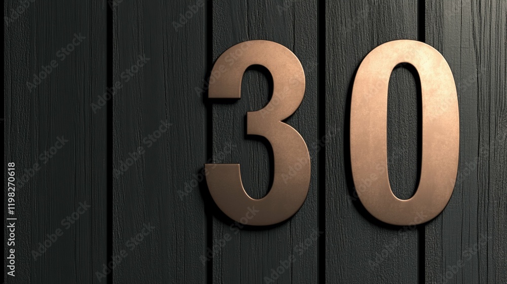 The number 30 is on a black wooden texture consisting of planks. The number 30 is on a black wooden texture consisting of planks.