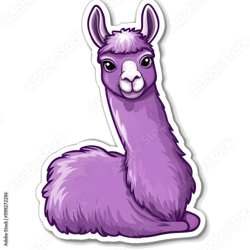 Modern Minimal Purple Lama Sticker on White Background photo