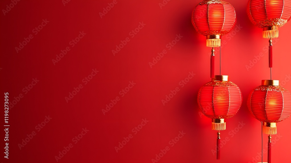 Red Chinese Lanterns Against A Red Background Red Chinese Lanterns Against A Red Background