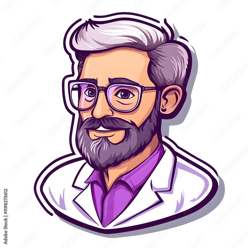 Modern Minimal Purple Scientist Portrait Sticker on White Background Modern Minimal Purple Scientist Portrait Sticker on White Background