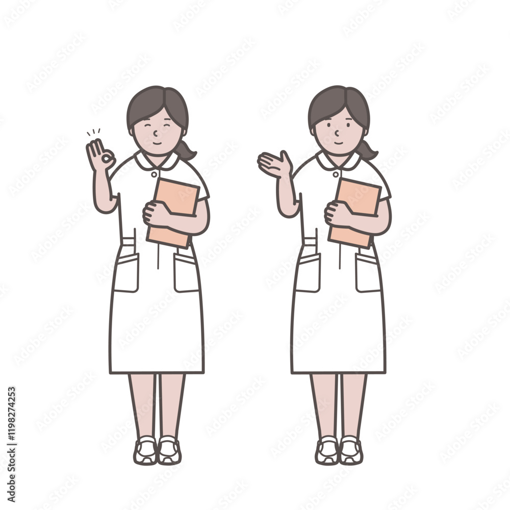 カルテを持った医療従事者の女性全身イラスト1 カルテを持った医療従事者の女性全身イラスト1