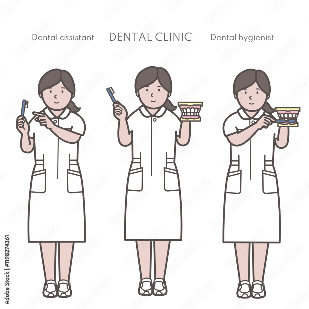 歯磨き指導をする女性の全身イラスト