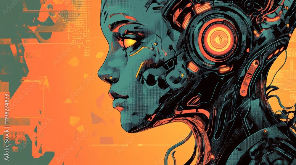 A Cyberpunk Style Robotic Woman Profile Portrait A Cyberpunk Style Robotic Woman Profile Portrait
