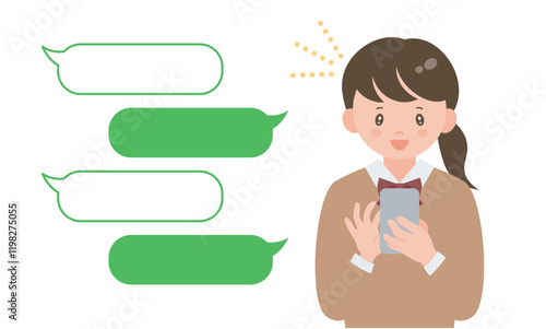 スマホでメッセージを送る女子学生