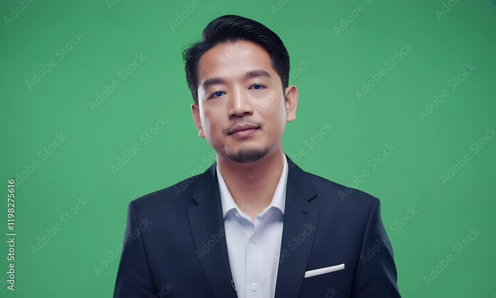 Confident Asian businessman portrait against green screen Confident Asian businessman portrait against green screen
