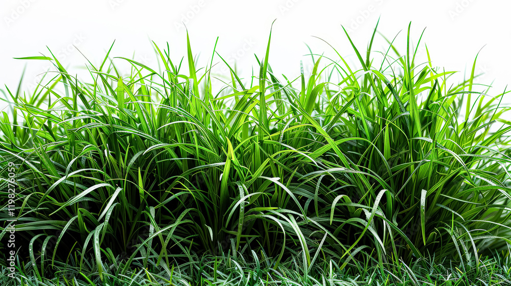 Obraz premium Lush green field with dew on the grass. The grass is tall and the dew is glistening in the sunlight. The scene is peaceful and serene, with the grass providing a natural and calming backdrop