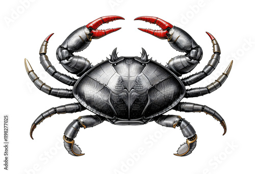 Detailed Steampunk Crab Illustration Against Transparent Background photo