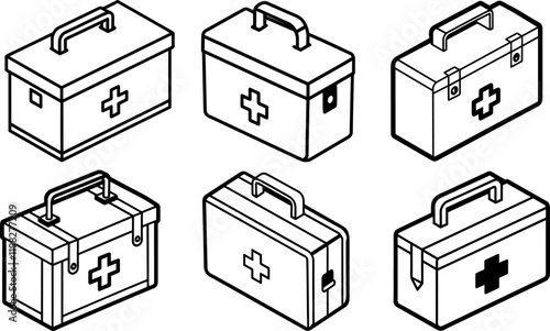A set of first aid box Line art- Vector Illustration