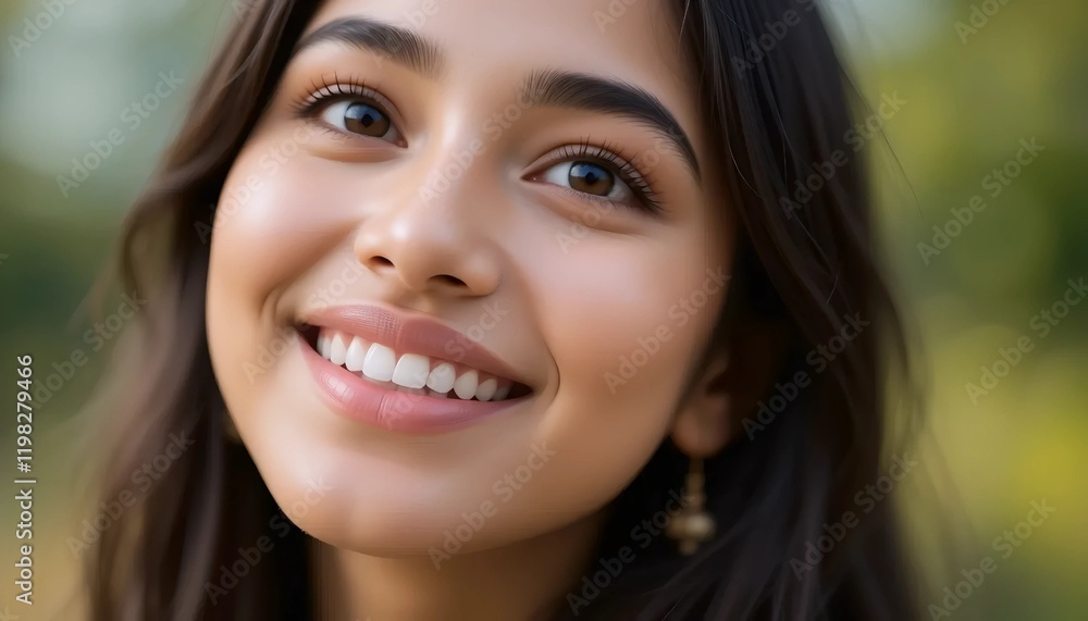 Close Up Portrait of a Young Indian Woman in Professional Suit with Radiant Smile and Warm Expression on Light Blue Background Close Up Portrait of a Young Indian Woman in Professional Suit with Radiant Smile and Warm Expression on Light Blue Background
