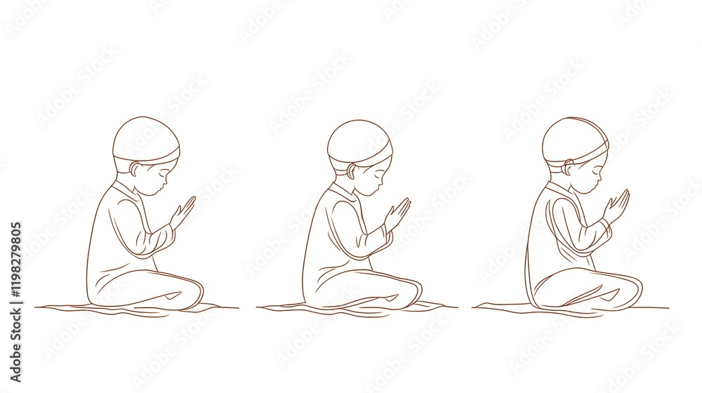 Three Young Boys Praying in Traditional Garb Three Young Boys Praying in Traditional Garb