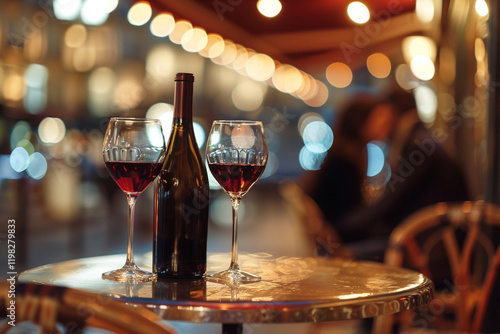 Wine and Love on the Terrace of a Coffee Shop with Romantic Copy Space for Valentine s Day Celebrations
