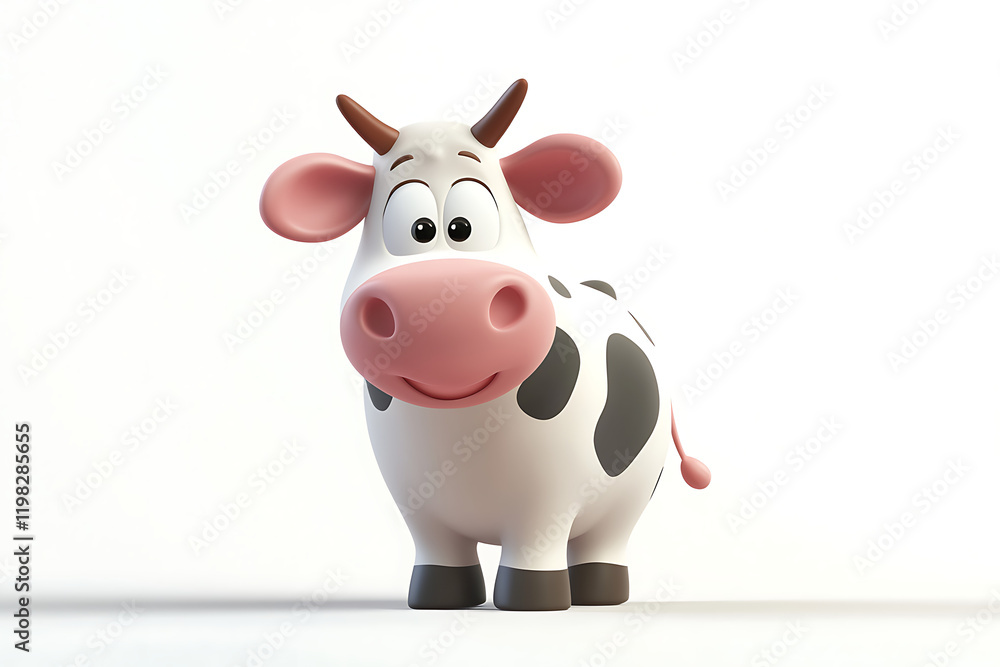 A cheerful cartoon cow with black spots and a friendly expression. A cheerful cartoon cow with black spots and a friendly expression.