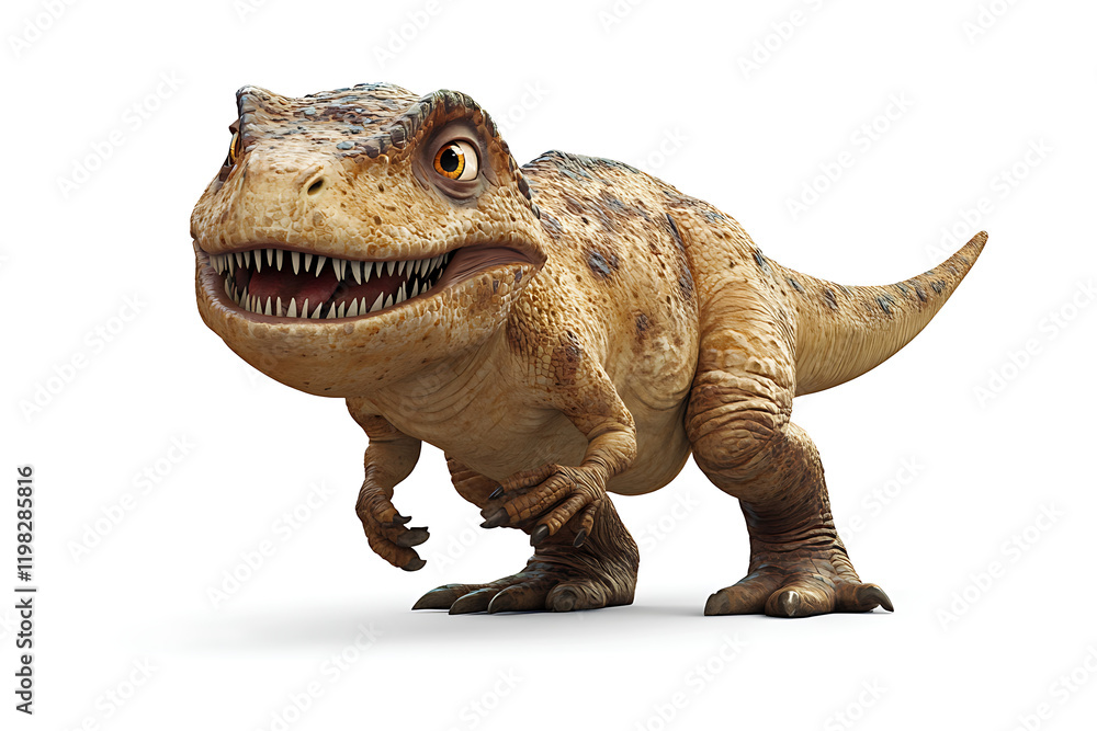 Fototapeta premium A cartoon dinosaur with a friendly expression, showcasing a playful character design.
