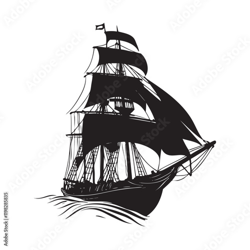 silhouette of a old ship