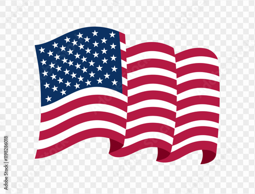 Waving USA flag isolated on transparent PNG background. Perfect for designs, high-quality vector image.