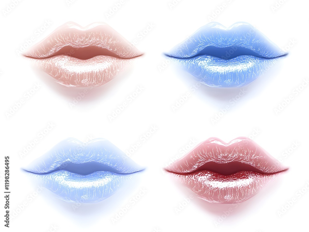 Obraz premium Four Pairs Of Lips Displaying Different Lipstick Shades