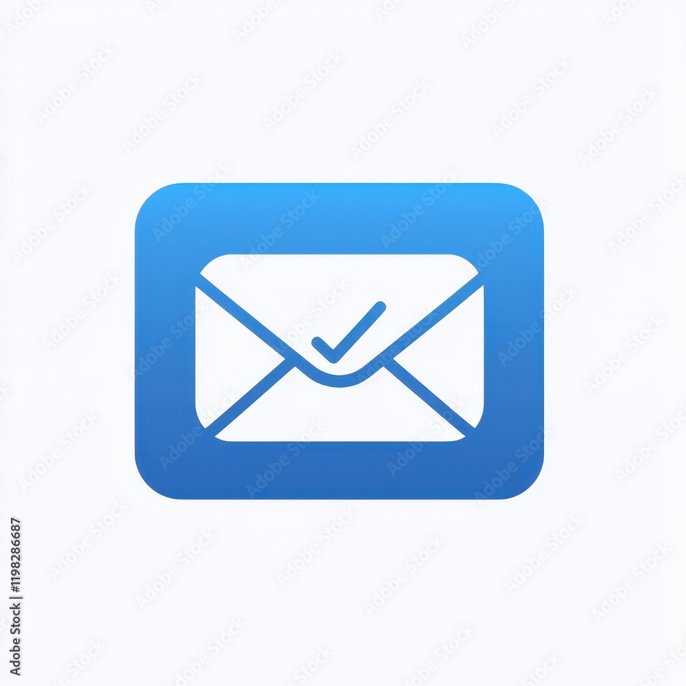 Blue Rounded Square Email Icon with Checkmark Approved Sent Read Message Notification Blue Rounded Square Email Icon with Checkmark Approved Sent Read Message Notification