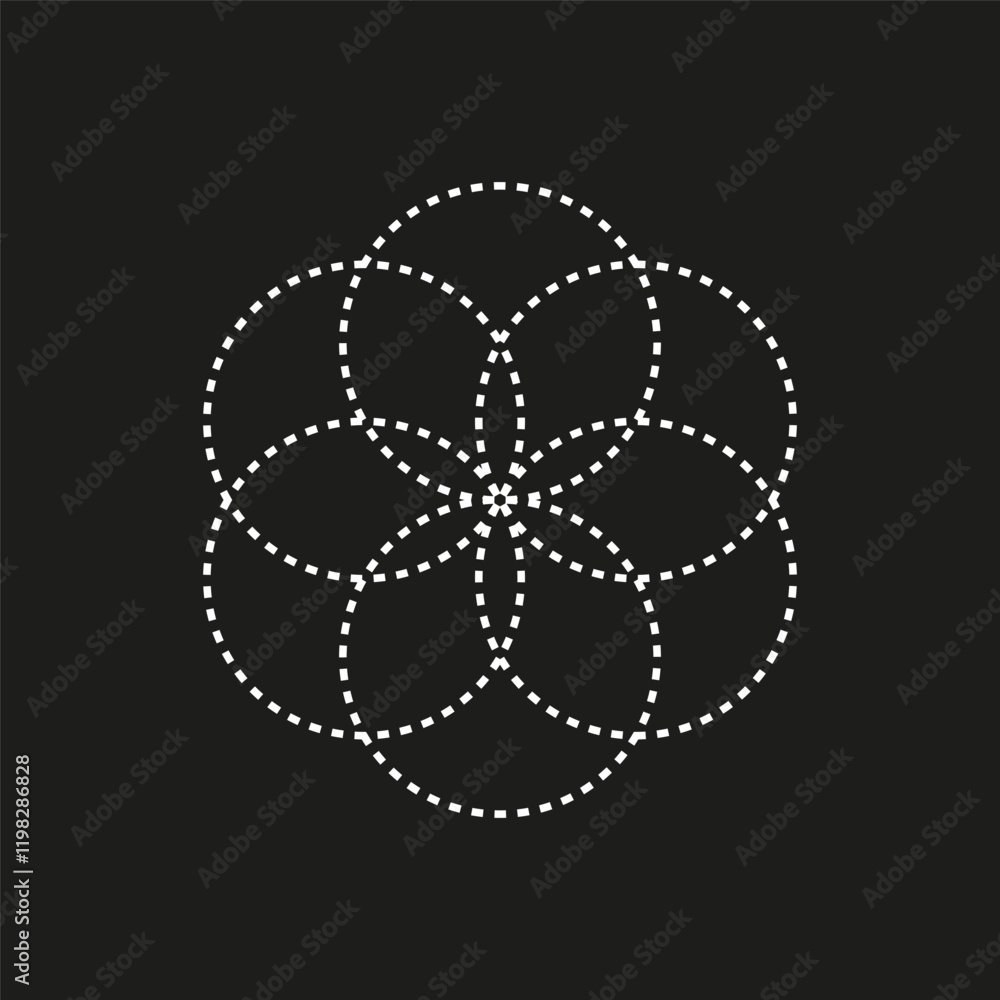 Fototapeta premium Dashed floral pattern. Abstract dotted design. Minimal black shape. Vector illustration.