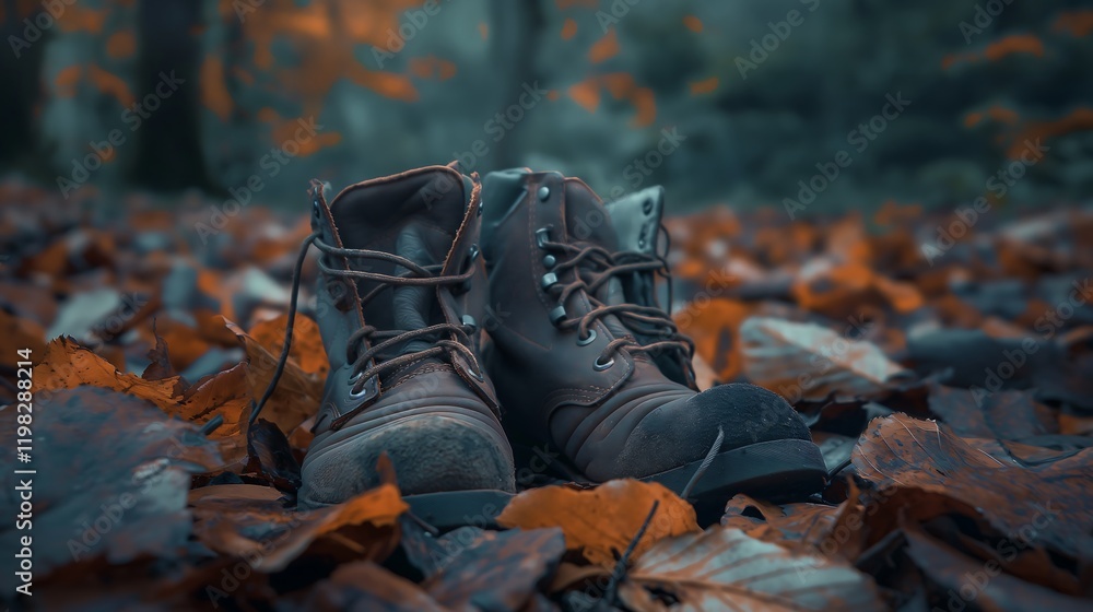 hiking boots in autumn forest