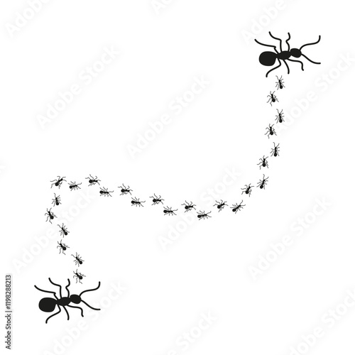 Ant trail design. Abstract vector pattern. Black marching ants. Nature inspired composition.