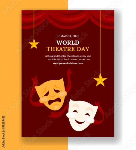 Creative Theatre Day Vertical Poster Illustration in Flat Cartoon Style