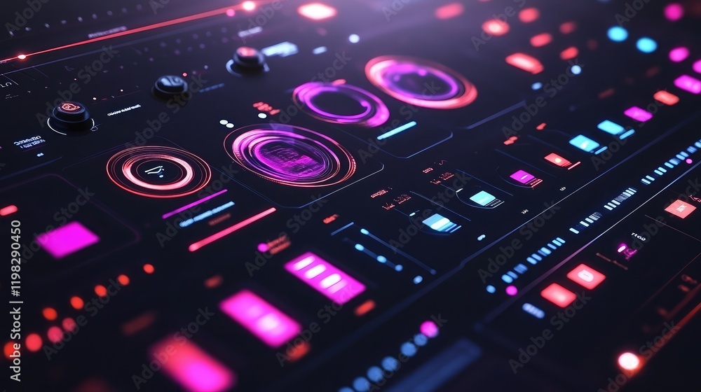 Abstract glowing digital interface with floating interactive panels, geometric grids, and light trails. Abstract glowing digital interface with floating interactive panels, geometric grids, and light trails.