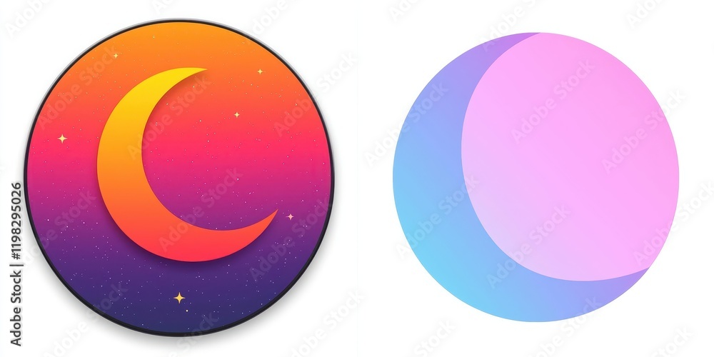 Colorful Crescent Moon Icons Gradient Night Sky Pastel Moon Designs for App or Website Colorful Crescent Moon Icons Gradient Night Sky Pastel Moon Designs for App or Website