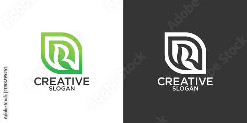 Premium monogram letter R initials logo. Universal symbol icon vector design. Luxury abc leaf logotype.
