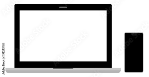 ノートパソコンとスマホのイラストイメージ シンプル グレー ブラック