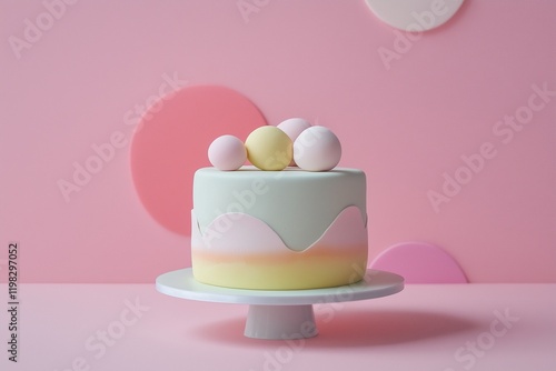 Stylish minimalist cake for a one-year-old baby on pastels photo