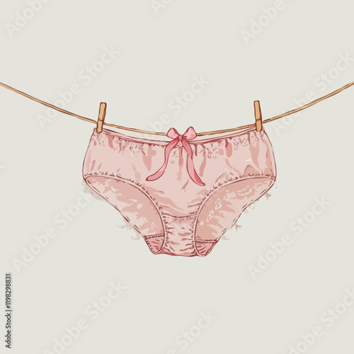 Pink lace lingerie and bikini underwear on a cotton clothesline