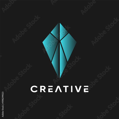 geometric logo light blue gradient black background