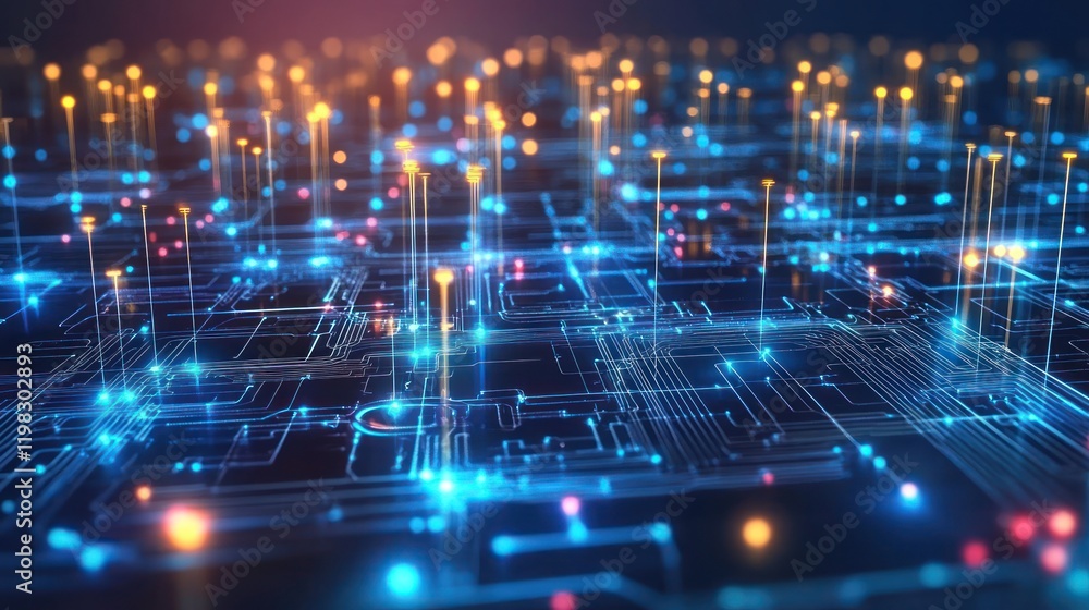 Abstract Digital Network: Illuminated Circuitry and Data Flow Abstract Digital Network: Illuminated Circuitry and Data Flow