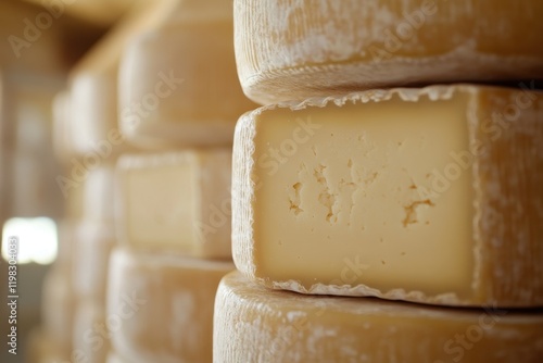 Close up of unpasteurized cow s milk gruyere cheese from a Swiss cheese assortment photo