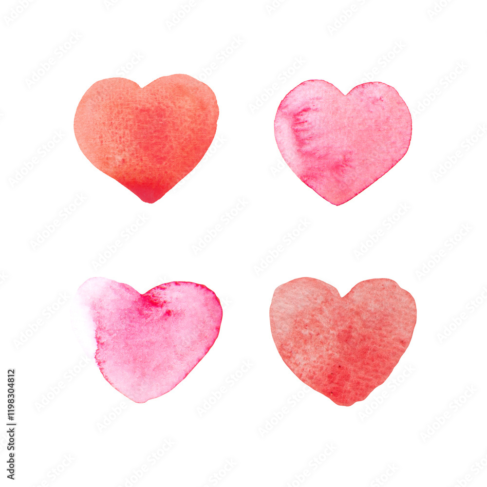 Fototapeta premium Watercolor Hearts Set - Transparent PNG, 